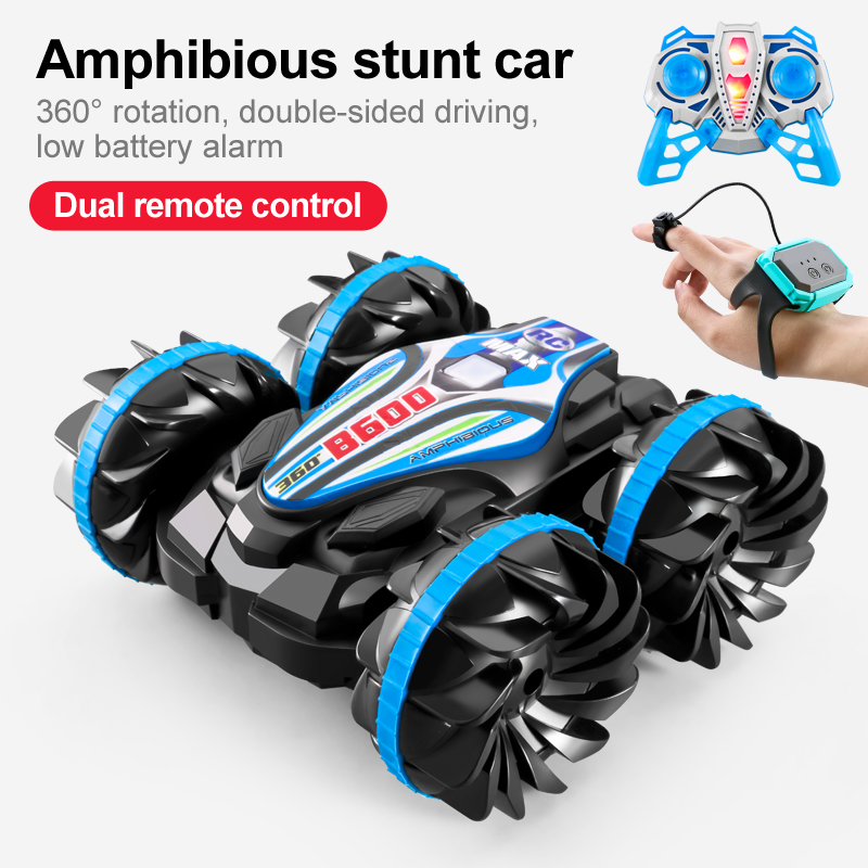 Voiture amphibie télécommandée RC, voiture de cascade, véhicule Double face, roue de dérive légère, jouets d'extérieur pour garçons et enfants: Clair