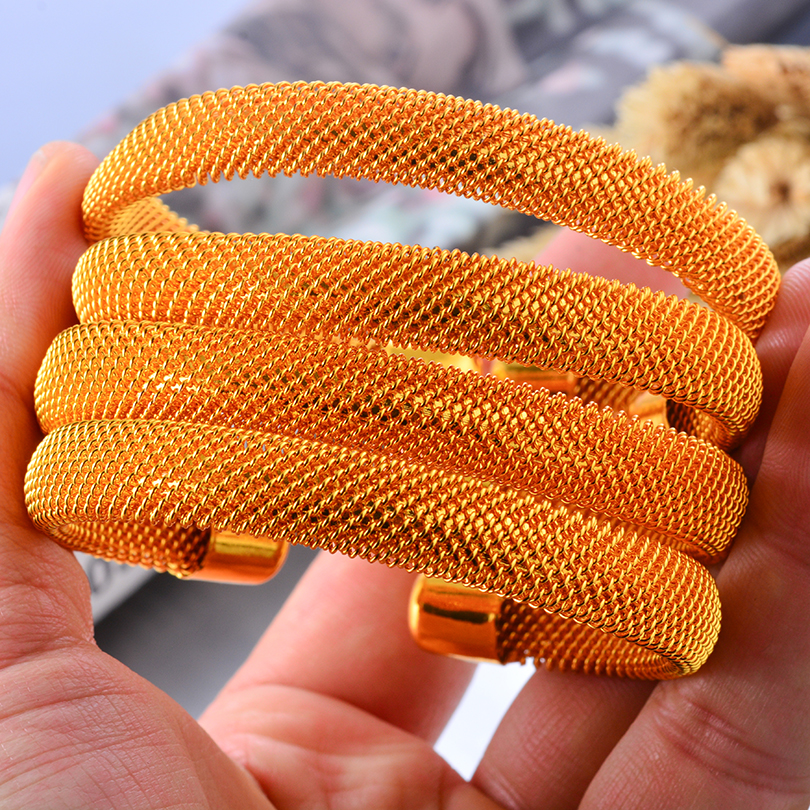 Bracelet manchette couleur or dubaï 24K pour femmes, bijoux éthiopiens, bijoux de mariage africains, de fête: Couleur or