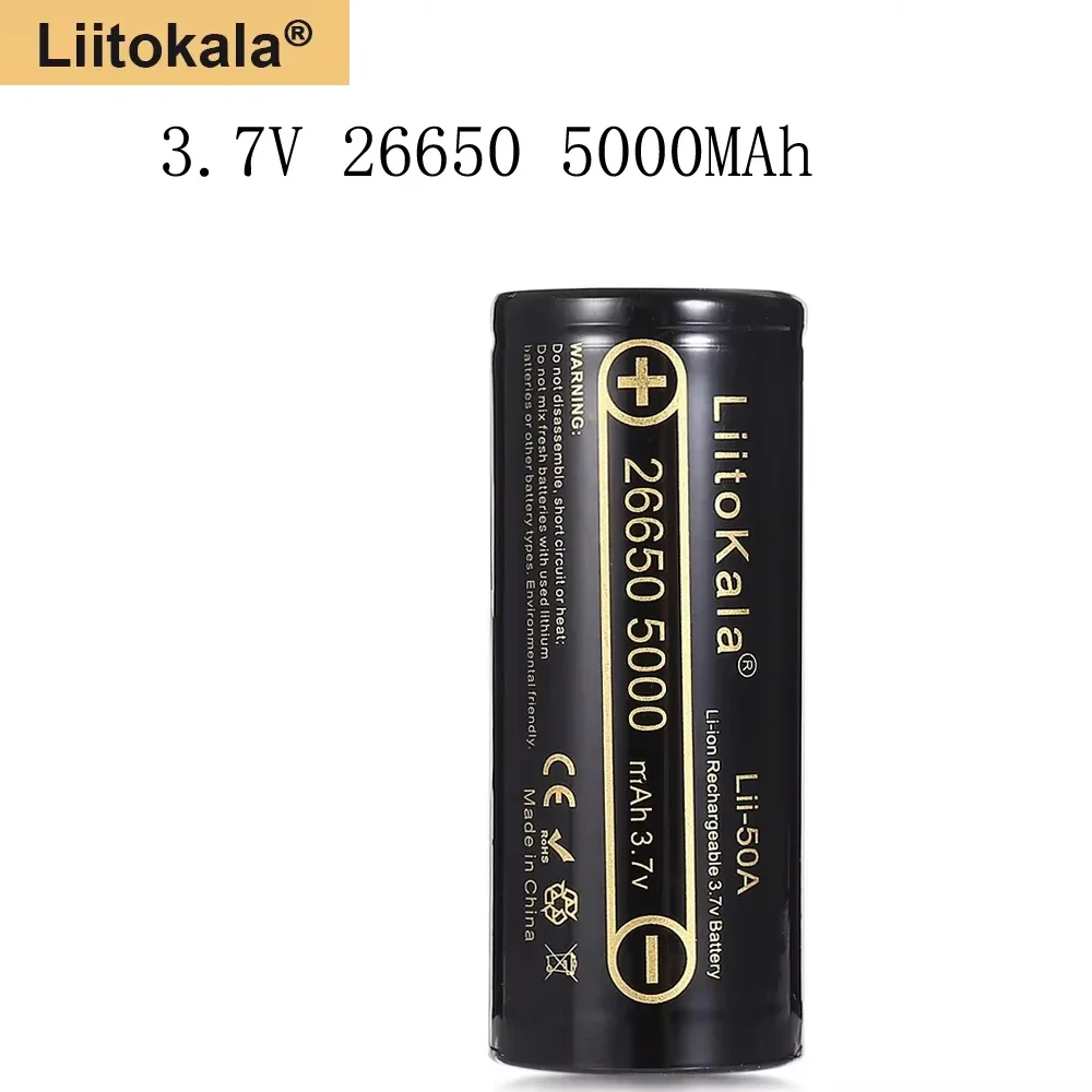 LiitoKala 3.7V 26650 5000mah Li-ion Rechargeable Battery For Strong Flashlight, Power batteries 20A Discharge Capacity