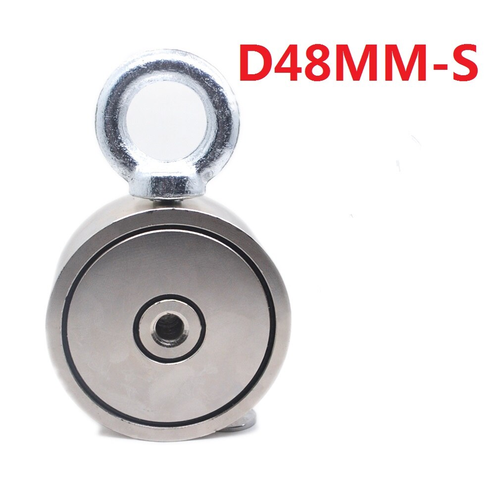 Anneau pour pêche à l'aimant en néodyme Super puissant, crochet à anneau pour récupération en profondeur 48mm, 60mm, 67mm, 75mm, aimant support de pêche tirant: D48MM-S