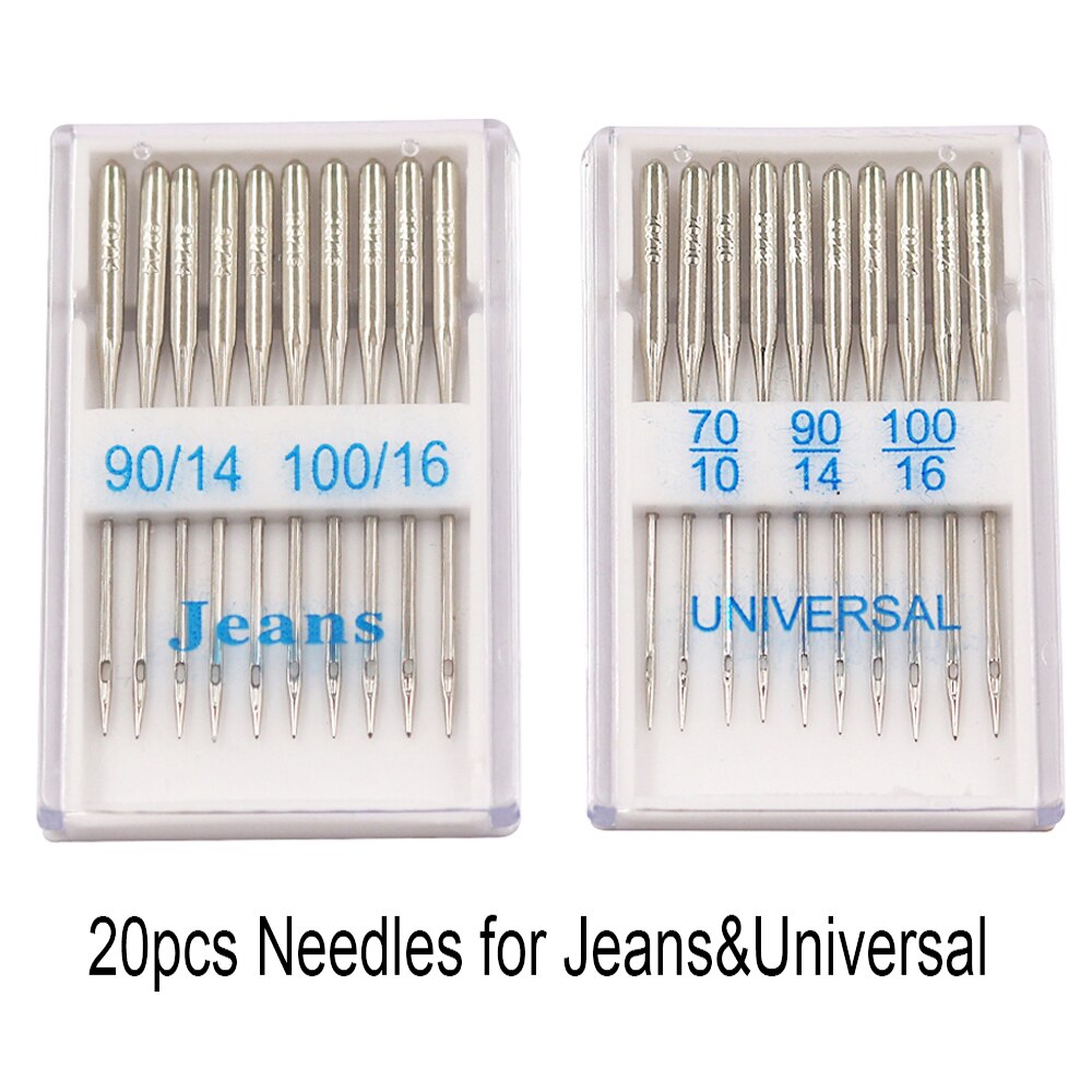 20Pcs Mixed Size Jeans Universal Sewing Machine Needles Domestic Stainless Steel Sewing Needles for All Domestic Sewing Machine