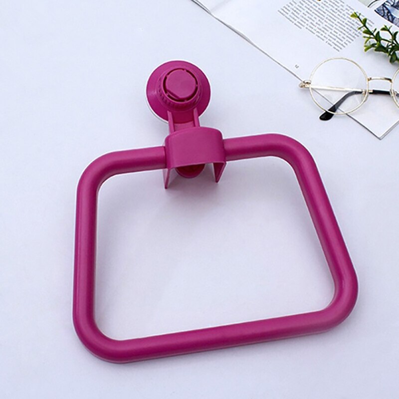 Bathroom Multifunction Powerful Suction Cup Towel Ring Bathroom Punch Free Towel Hanging Ring Seamless Towel Wall Mount: rose red