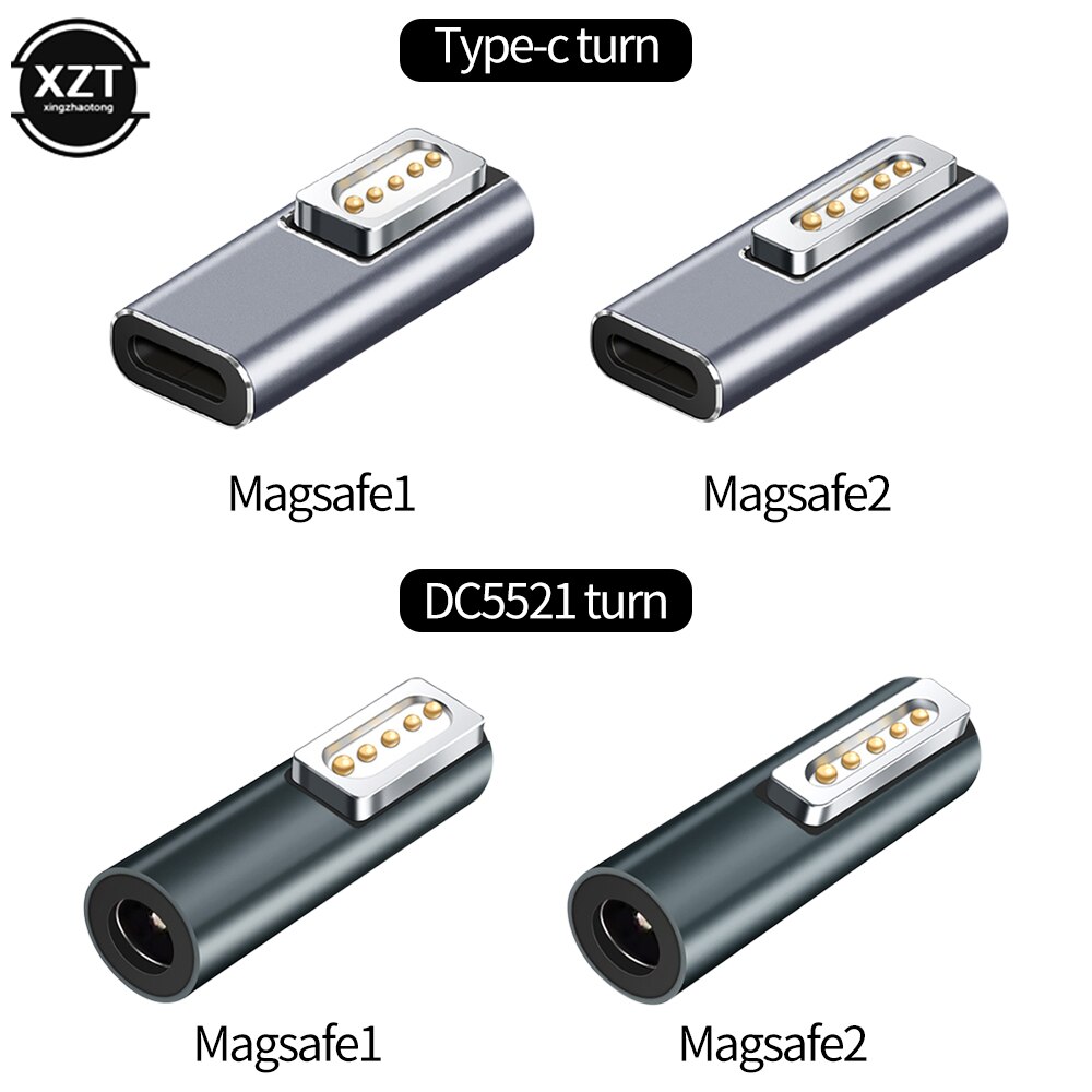 Magnetic USB C Adapter Type C to Magsaf* 2 /DC5521 to magsaf1 Connector PD Quick Charge Adapter For MacBook Air/Pro