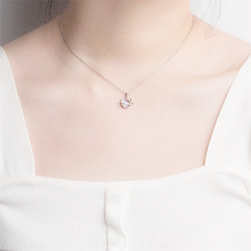 Sole Memory Original Cat Planet Simple Cute 925 Sterling Silver Clavicle Chain Female Necklace SNE540