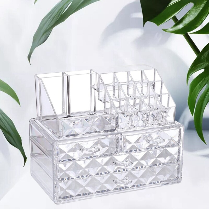 LUDA Diamond Pattern Jewelry & Cosmetic Storage Display Boxes Two Pieces Set