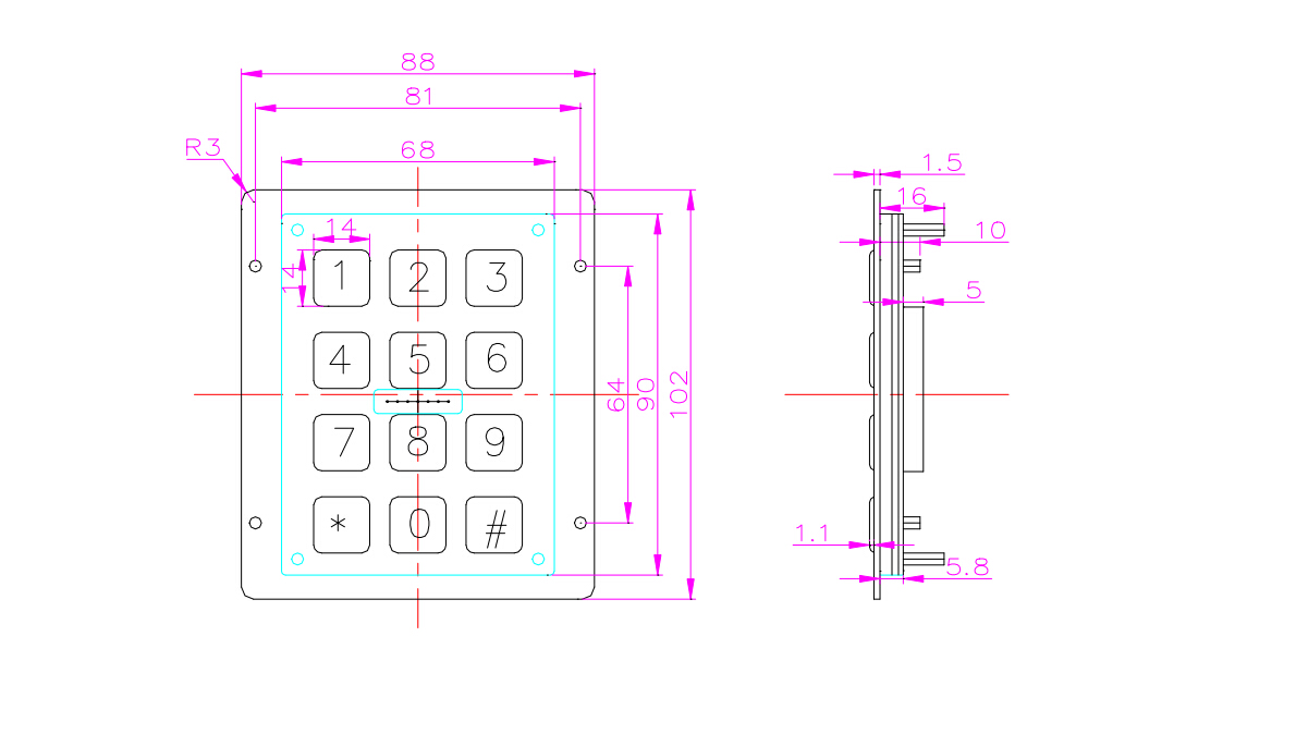 Industrial Keyboard with 12 Keys IP65 3x4 Kiosk Metal USB Keypad Stainless Steel Metallic Waterproof Slim Electric Lock Keypad