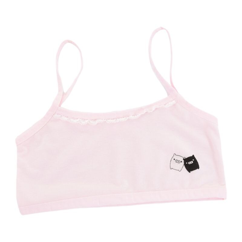 Puberteit Meisjes Spaghetti Strap Training Beha Leuke Cartoon Little Pig Ondergoed Draadloze Bralette Geschulpte Kant Splicing Hemdje