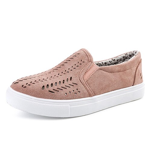 Forår kvinder sneakers udskåret elastik sportssko kvindelige flock slip-on lavvandede åndbare flade sportssko kvinde: Lyserød / 7.5