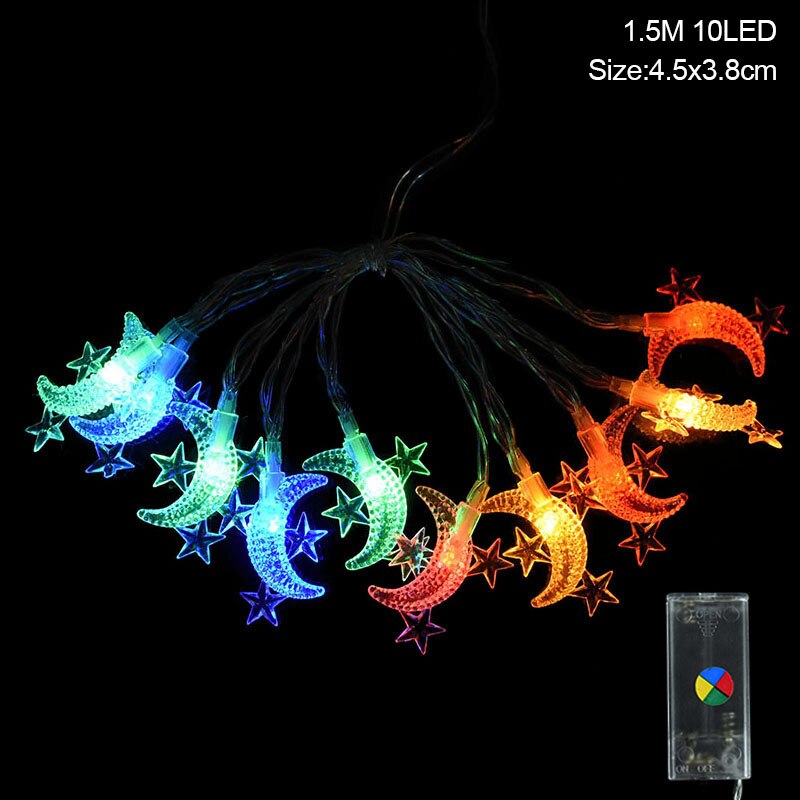 Moon Star LEd Light String Eid Mubarak Decoration for Home Ramadan Kareem Muslim Islamic Decor Hajj Mubarak Eid Al Adha: 1.5M 10LED B