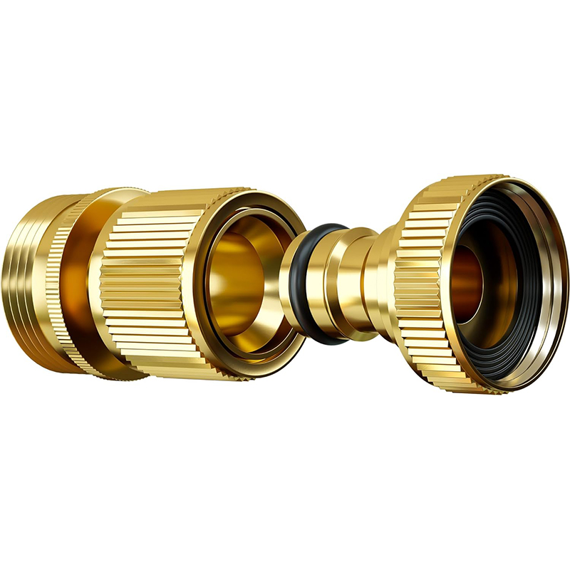 Brass Water Hose Quick Connect Fittings, Release Hose Connector, Fit for 3/4" Gardening Hoses, Garden Hose Quick Disconnect Set: Brown