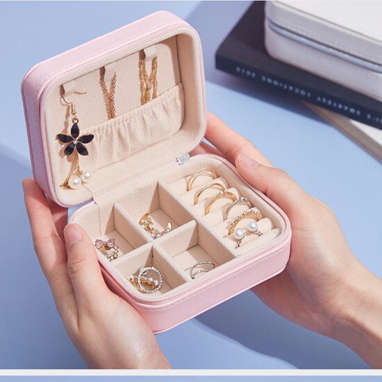 Neceser de viaje para organizar joyas, caja de almacenamiento de joyería de cuero Pu resistente al agua, para el hogar, pendientes, anillo, artículos de organización