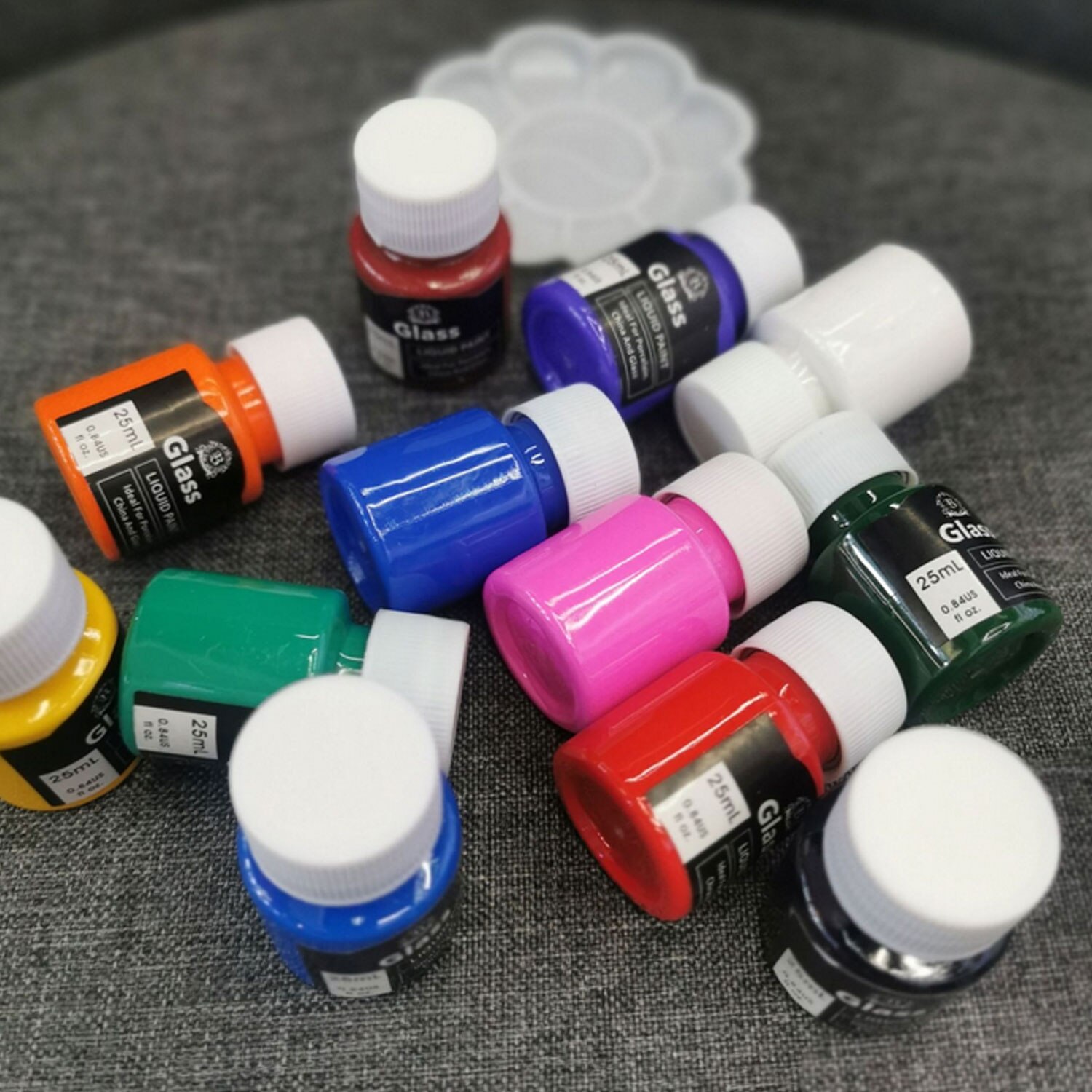 12pcs 25ml Glass Liquid Paint with 1 Painting Brush 1 Palette for Beginners Students DIY Drawing Art Crafts Projects