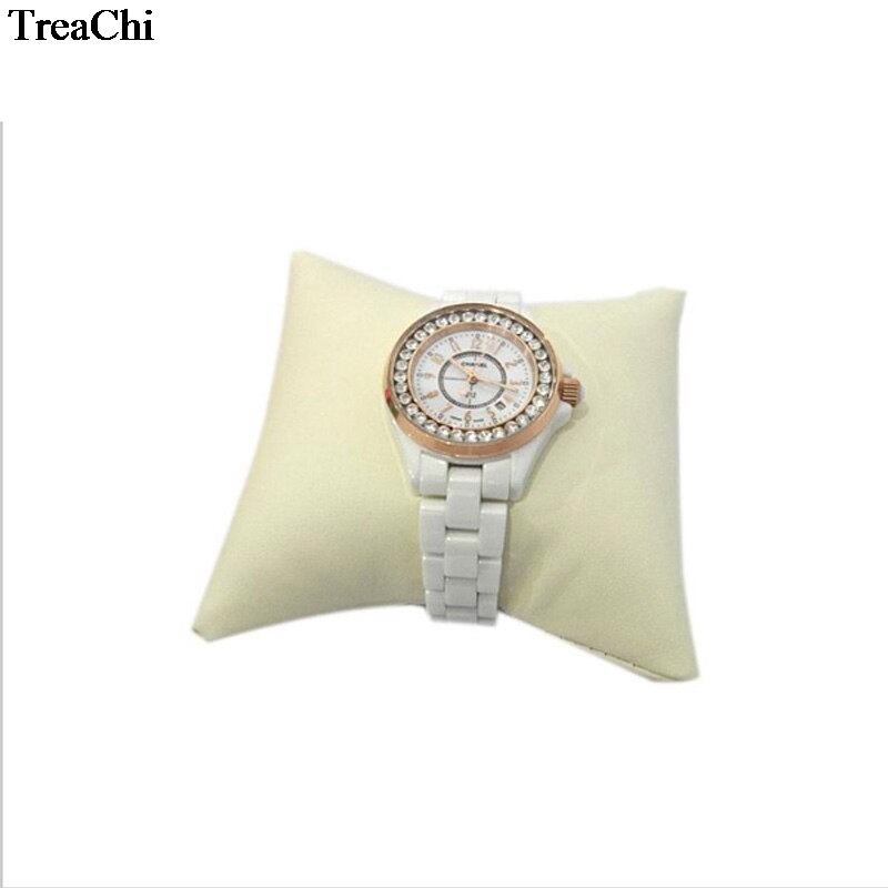 Zachte Sieraden Display Kussen Pu Leer Fluwelen Horloge Armband Chain Bangle Kussen Houder Stand: Beige PU