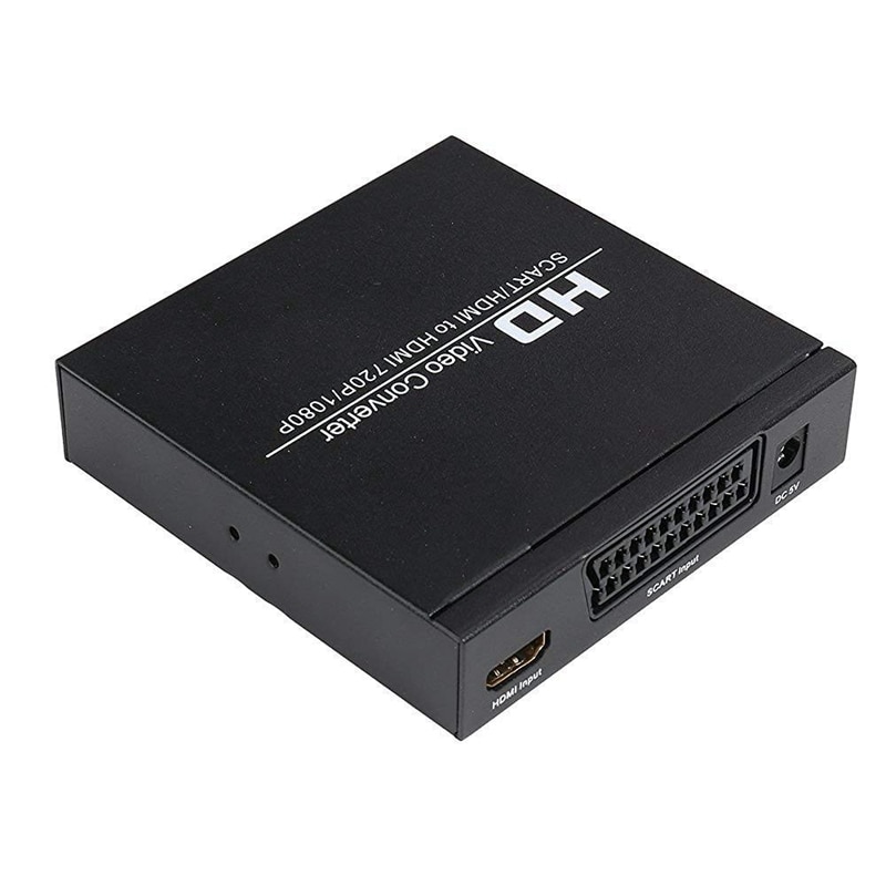 PAL / NTSC SCART and HDMI to HDMI Video Converter Box 1080P Upscaler with 3.5mm and Coax o Output for Game Consoles / DVD /