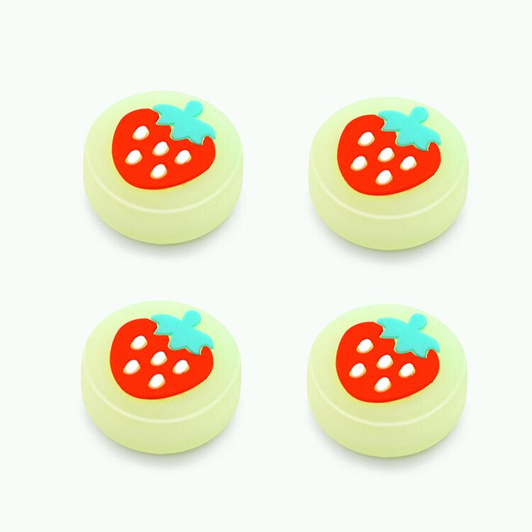 4Pcs Luminous Light Leaf Strawberry Thumb Grip Cap Controller Analog Protective Cover For Nintendo Switch/Lite Joy-Con: Yellow Strawberry