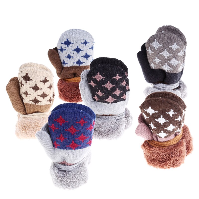 Baby Herfst En Winter Gebreide Warme Handschoenen Meisjes Jongens Outdoor Winter Patchwork Warm Houden Wanten Handschoenen