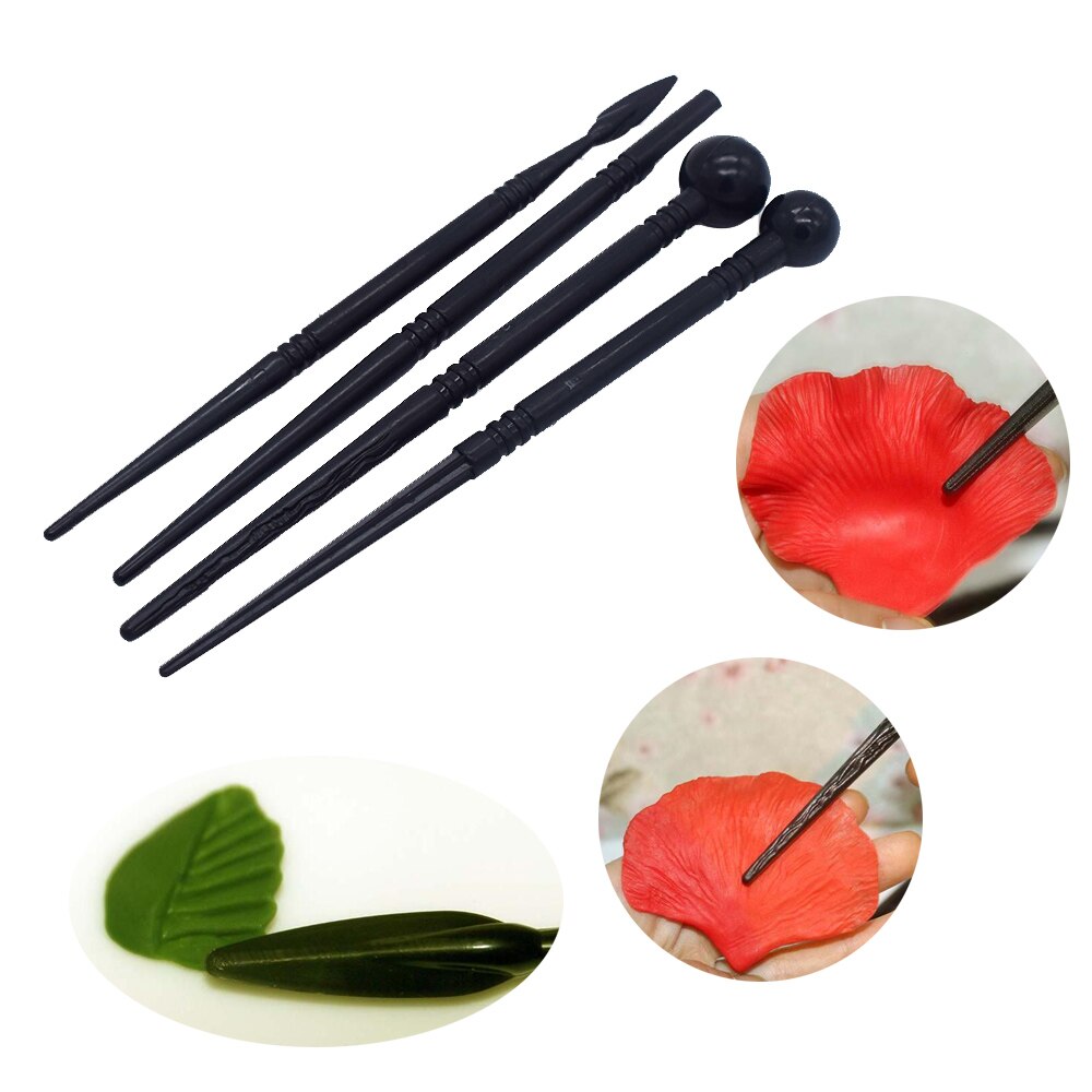 Polymer Clay Tool 4pcs/set Stainless Steel BJD Molding Ball Stylus Paper Flower Petal Make pottery tools: 4 roll black