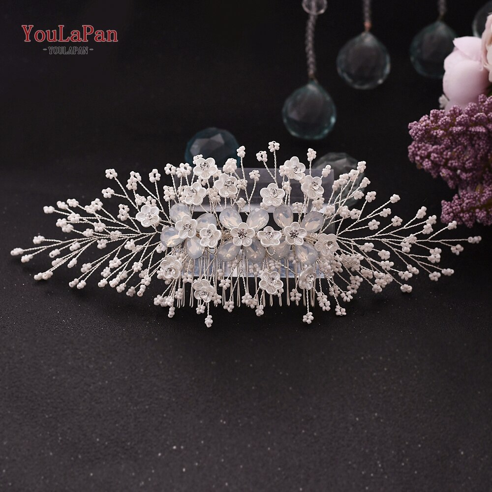 Topqueen  hp279 bloemen haarkam kralen haarkam bruiloft gouden zilveren haarkam juweel haarspeld bruids haarsieraden bruids tiara