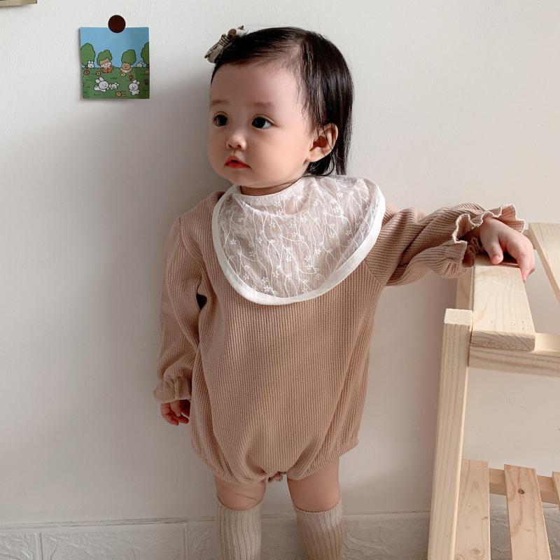 Herfst Babys Jongens Meisjes Bodysuit Met Bib Lange Mouwen Katoen Wafel Baby Jumpsuit Kleding Outfits 6-24 Maand