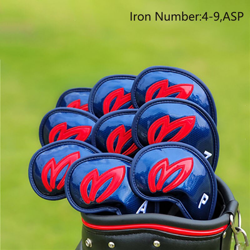 Golf Woods Headcovers Covers For Driver Fairway Hybrid 135H Clubs Set Heads PU Leather Unisex Protector Golf Accessories: Iron Blue