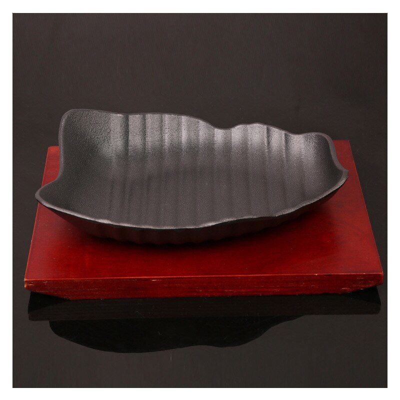 Cast Iron Roasting Steak Pan Non Stick Enamel Fried Pot Plate Frying Wooden Base Holder Cookware Gas Oven Electric Durable