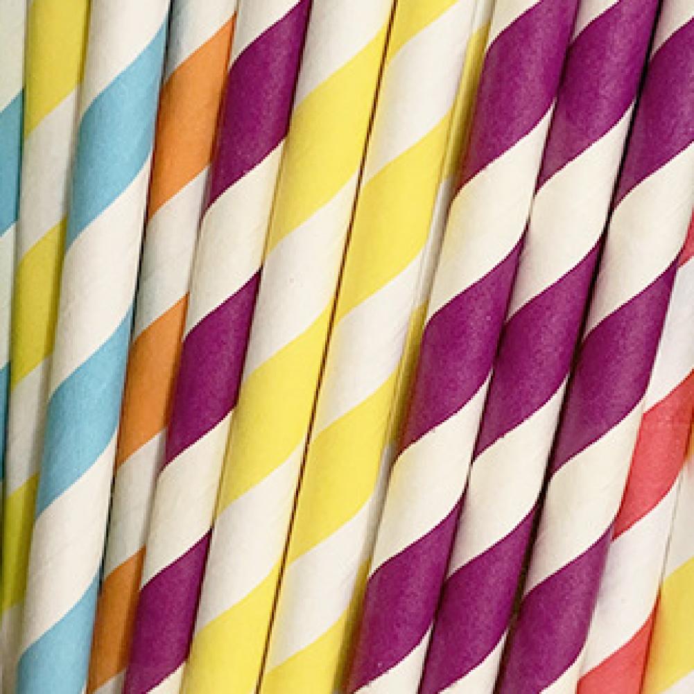 25Pcs/Bag Paper Drinking Straw Wide Application Disposable Stylish Stripe Pattern Water Straw for Home