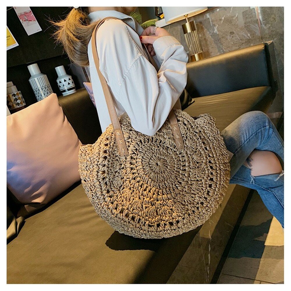 Frauen bagHollow blumen runde stroh gewebte tasche schulter lässig gewebte weibliche tasche Strand tasche retro handtaschen taschen