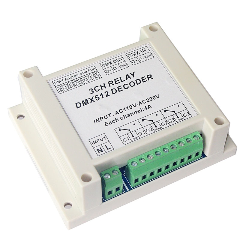 3CH Dmx512 Relais Controller,3CH Relaisuitgang DMX512 Relais Decoder, 3 Channel * 4A AC110-220V Input Plastic Behuizing