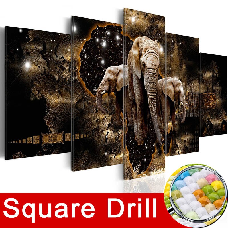 HOMFUN-perceuse carrée/ronde pour bricolage | 5 pièces, peinture diamant 5D, combinaison éléphant "broderie multi-images 5D décor A14833: Square Drill / 2030x2 2040x2 2050x1