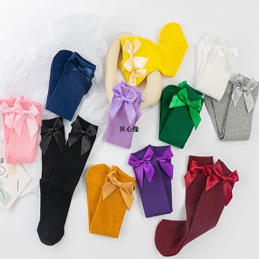 Scaldamuscoli per bambini colore puro bowknot calza per bambini indossare prima e dopo l&#39;arco calze diritte heelless ragazza Legwarm