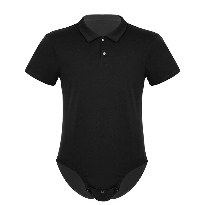 Kortärmad herr vuxen bebis underkläder i ett stycke nedfällbar krage tryckknapp grenskjorta body cos-players romper pyjamas: Svart / M