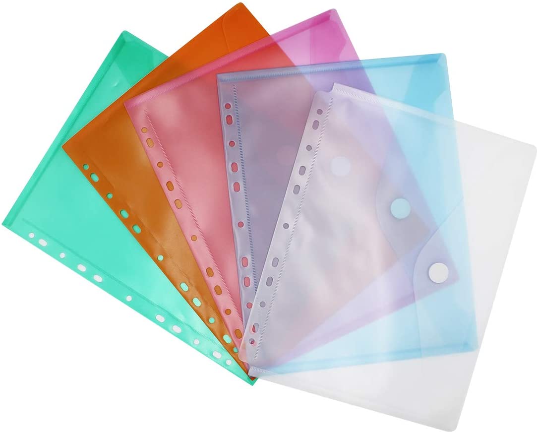 5Pack A4 Plastic Translucent 11 Holes Binder Pockets, Letter Size File Folders for Binder Notebook Office School Home Supplies