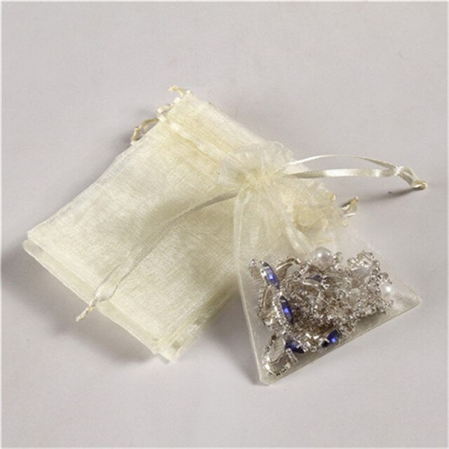 50 sztuk (13x18cm)Organza opakowanie na biżuterię upominek cukierki wesele Goodie pakowanie sprzyja ciasto słodycze woreczki torby obecne: Beżowy