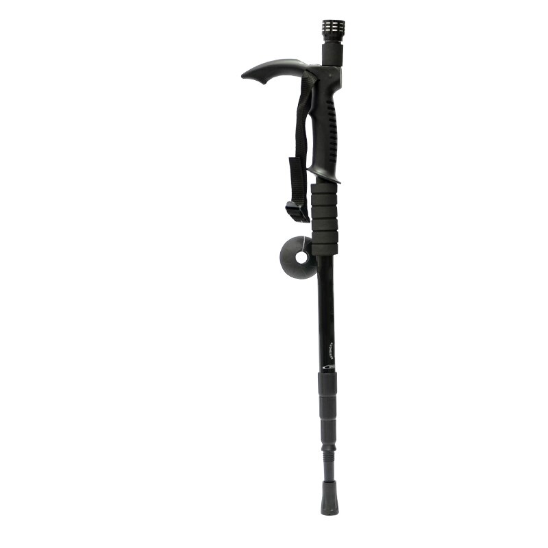Light hiking poles telescopic sticks Multifunctional 4-section climbing stick with compass and LED lamp trekking T-handle: Black