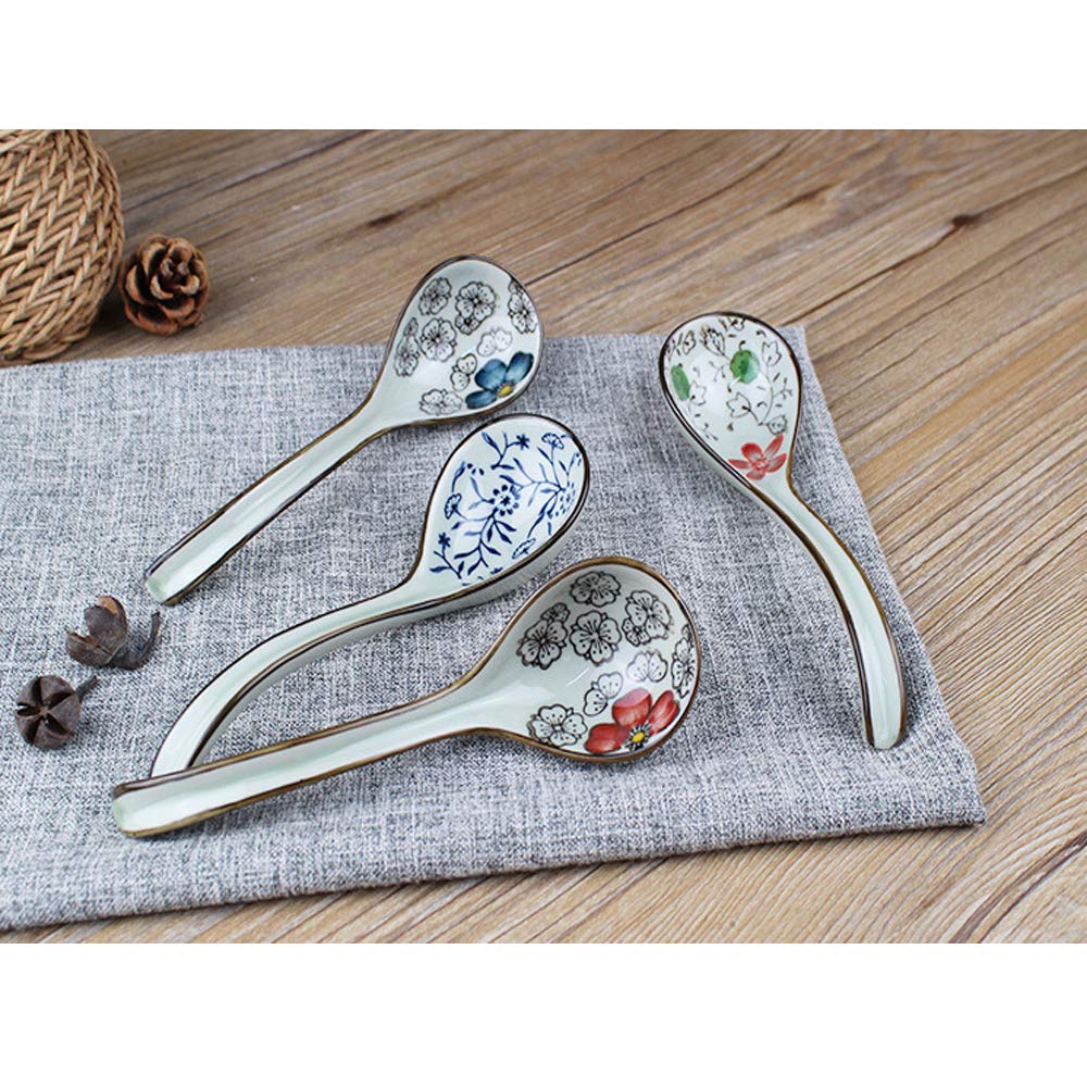 4 stuks chinese stijl keramische lepels voor kinderen, rijstlepels, keukenservies, roerlepels, soeplepels, blauw, diner voor kinderen