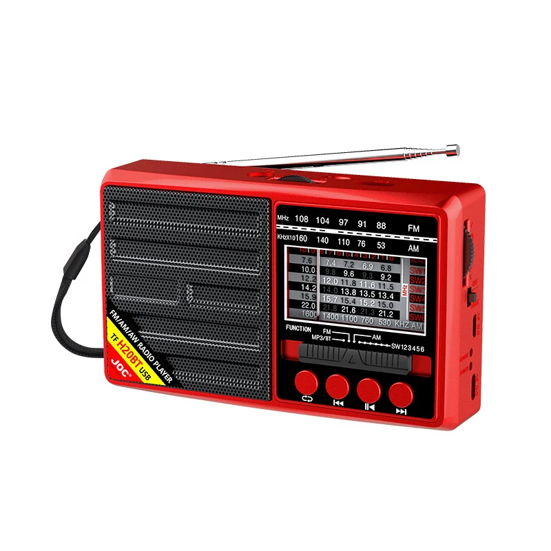 Bärbar radio fm/am/sw fullbandsmottagare uppladdningsbar radio tf/usb musikspelare med lcd-skärm led-ficklampa