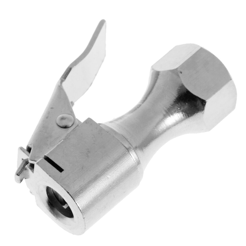 1/4" NPT Brass Lock-on Tire Inflator Female Air Chuck With Clip Silver