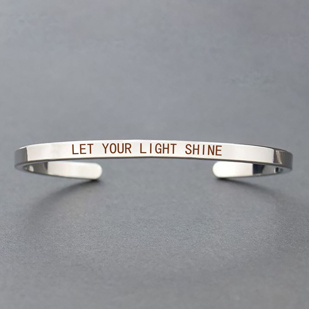 Laat Uw Licht Glans Gegraveerd Manchet Armband Inspirational Quotes Armband Inspirational Sieraden Voor Vrouwen Kerstcadeaus: SILVER