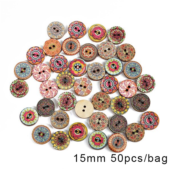 50pcs boutons en bois Vintage 2 trous 15/20/25mm boutons mixtes pour vêtements bricolage boutons vêtements décoratifs artisanat outils de couture: NCC-01
