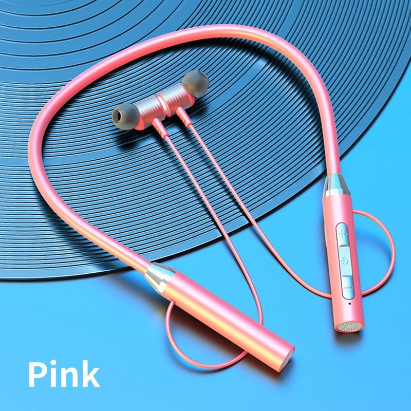 YD08-2 Bluetooth 5.0 Plug-In Kaart Opknoping Hals Headset Magnetische Sport Ultra-Lange Levensduur Batterij In-Oor bluetooth Headset Oortelefoon: Pink with carton