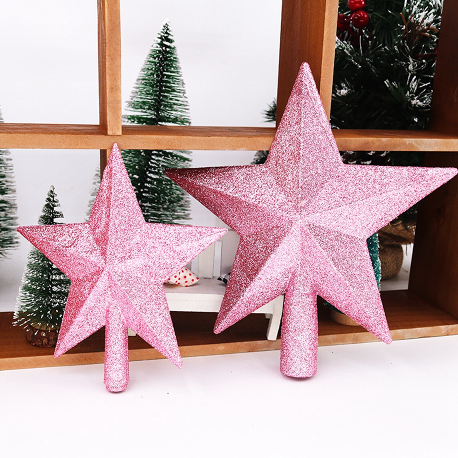 3D Five-point Star Gold Powder Flash Star Christmas Tree Top Star Merry Christmas Home Table Topper Xmas Decor