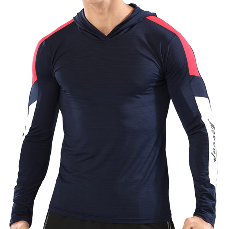 Wosawe herr ourdoor joggingjackor cykeljackor löparjackor fitness sport kappa huva tight hoodie gym fotboll träning: Marinblå / M