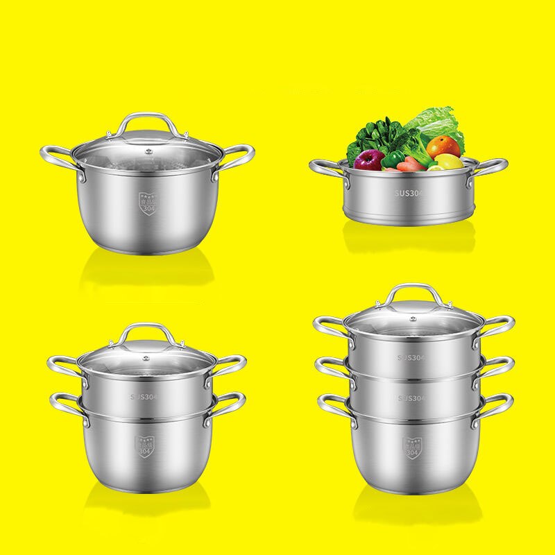 Stainless Steel Soup Pot Steamer Thickening Double Bottom Non-stick Soup Steamer Cooking Pot Induction Cooker Gas Furnace