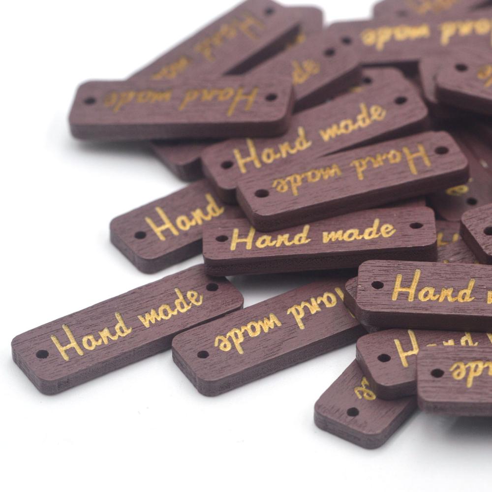 50 Stuks Houten Handgemaakte Label Tags Naaien 2 Gaten Kleurrijke Knoppen Kleding Custom Label Schoenen Tassen Diy Ambachten Supplies Decor: coffee color