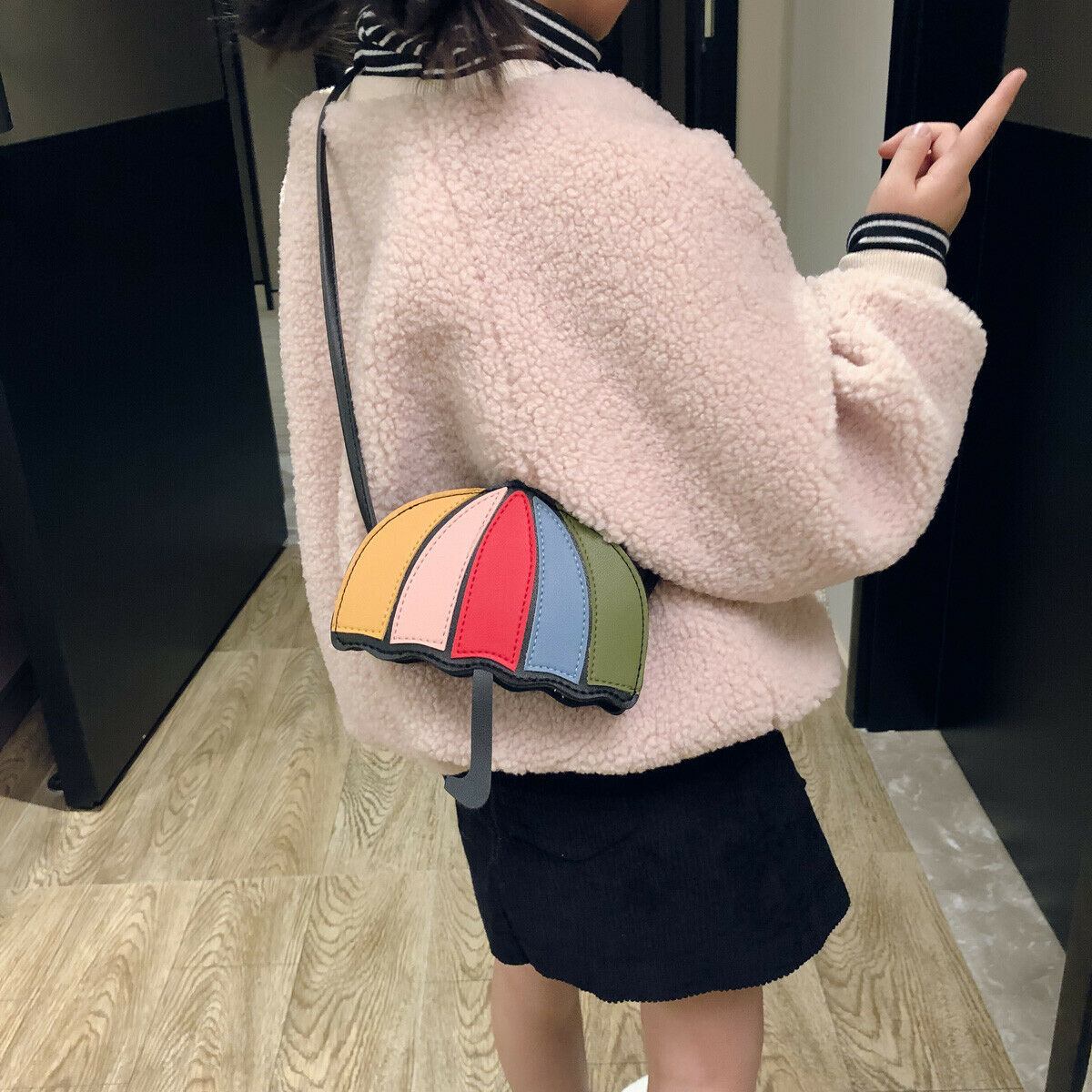 Baby Kid Meisjes Pu Lederen Schoudertas Mini Regenboog Paraplu Crossbody Tas Handtassen Messenger Handtas Satchel Tassen