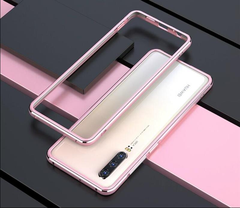 Para Huawei P30 Pro funda de lujo Original de aluminio brillante protector de parachoques P30 Lite funda de Metal marco P30 funda de coque: For Huawei P30 Lite / pink with silver