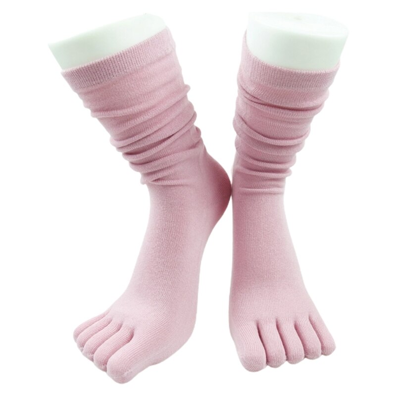 Chaussettes Tube longues à cinq doigts pour femmes, Simple, couleur unie, doux, respirant, orteils séparés, bonneterie en coton, automne décontracté: Rose