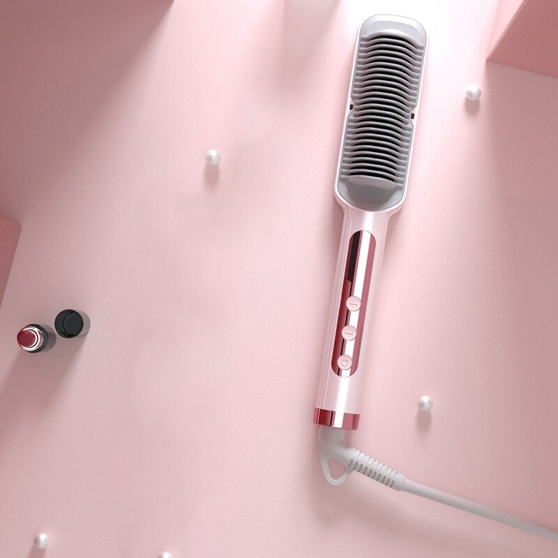 Anion Straight Hair Comb Straight Volume Dual-use Multifunctional Straightener Electric Comb Hair StylingTools: pink
