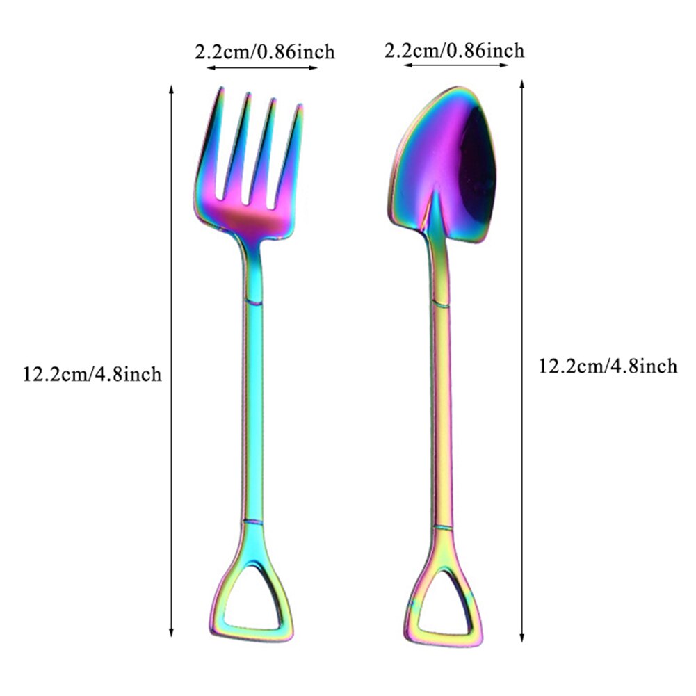 Colorful Metal Spoons Forks Stainless Steel Small Shovel Ice Cream Spoon Fork Tableware Coffee Stirring Spoon Kitchen Accessory