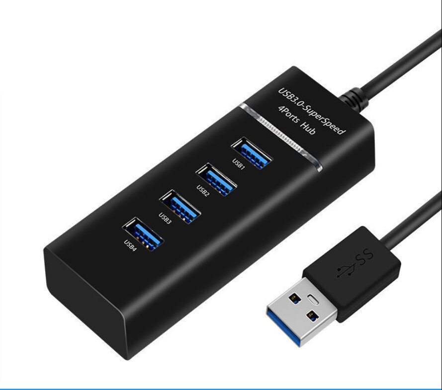 4-Port USB3.0 Hub With LED Light Bar PC/Laptop Docking Station Multi-interface Splitter USB Converter: USB3.0 1.2M BLACK